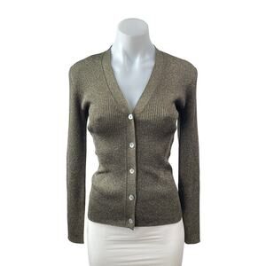 Rails Beau Lurex Metallic Knit Long Sleeve Button Down Cardigan Sweater Top Sz S